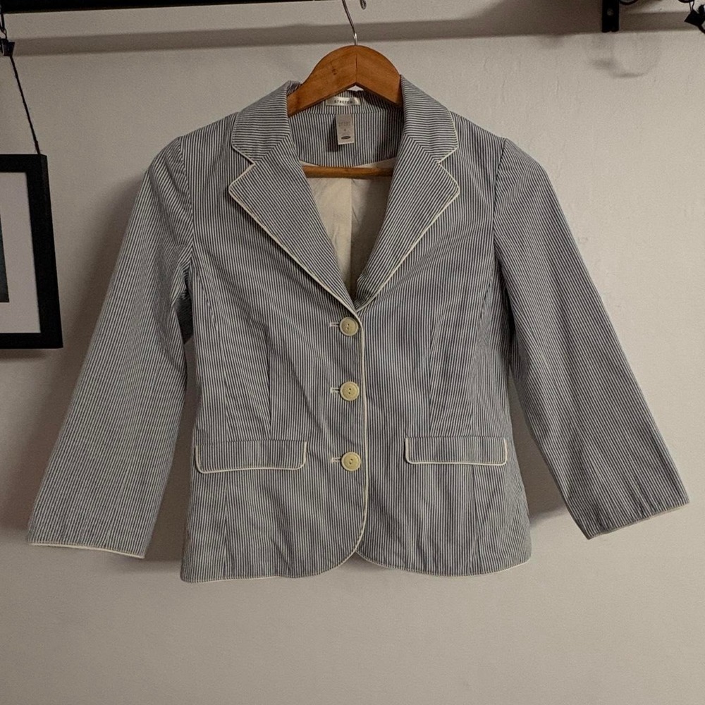 VTG Old Navy Womens Blazer S Blue Striped Y2K Business Casual Fall Office
